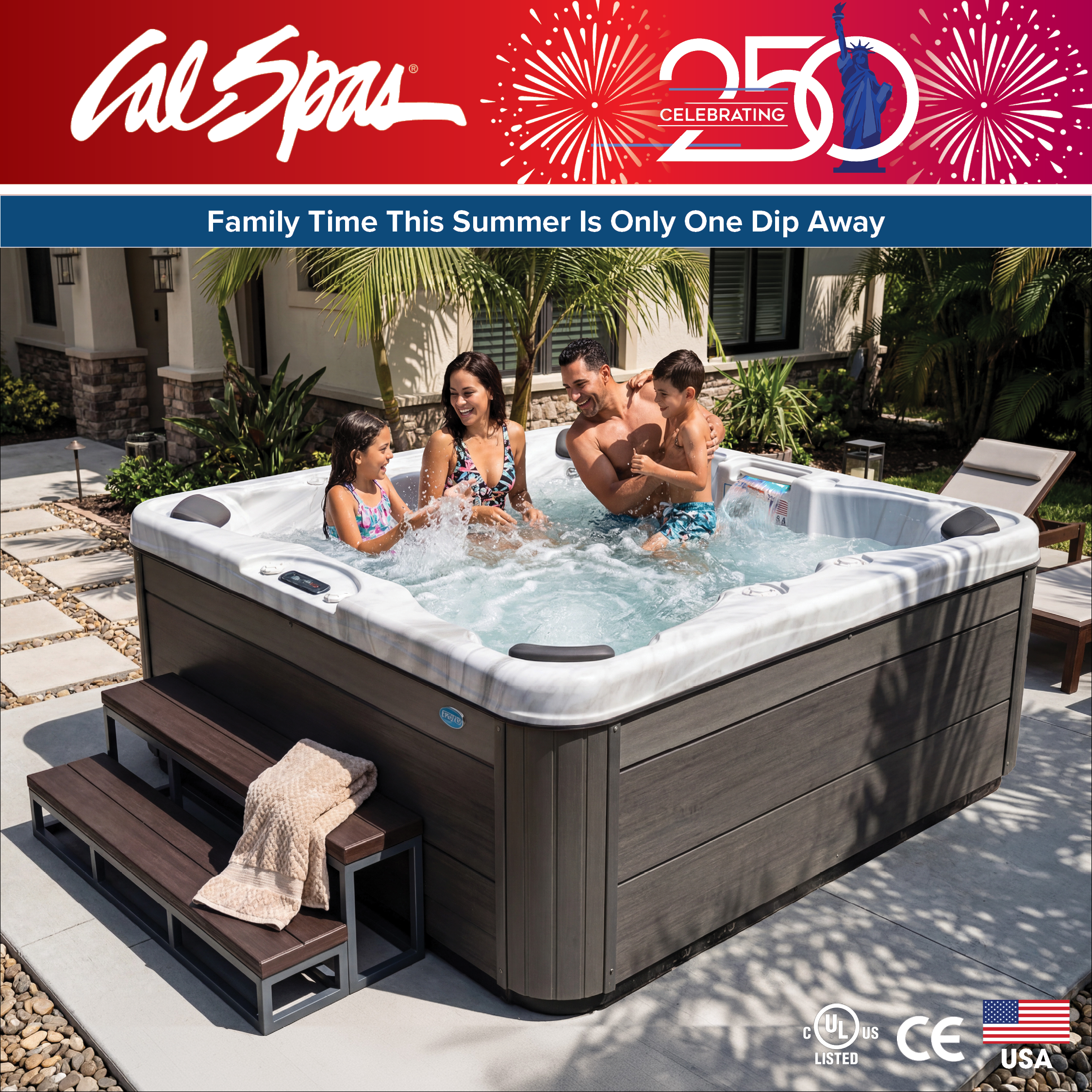 Calspas hot tub being used in a family setting - Harlingen